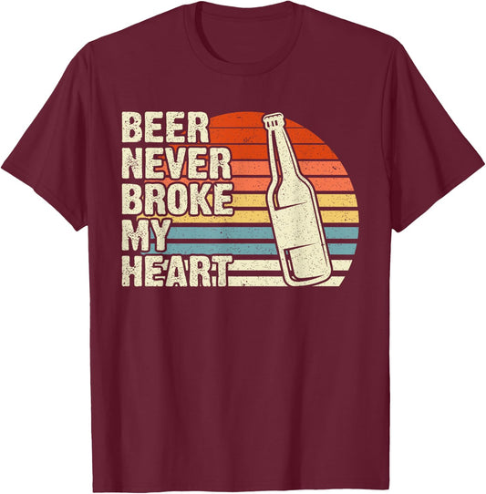 Vintage Retro Beer Never Broke My Heart Funny Drinking T-Shirt - T-Shirt | Maroon