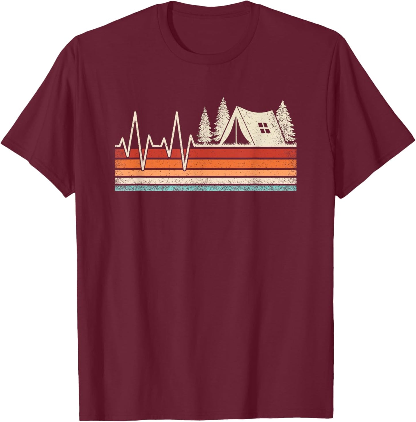 Retro Camping Heartbeat Outdoor Nature Camper Hiking Men T-Shirt - T-Shirt | Maroon