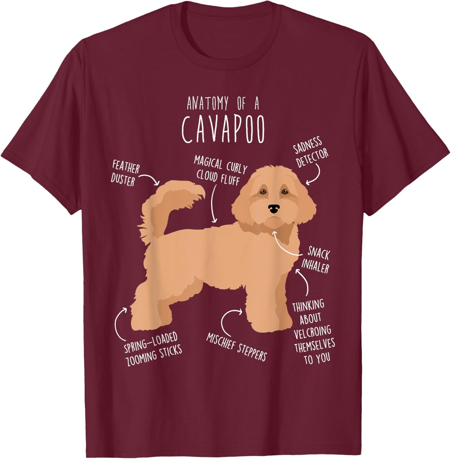 Cavapoo Dog Anatomy, Cute Funny Tan Cavoodle Pet Mom Dog Dad T-Shirt - T-Shirt | Maroon