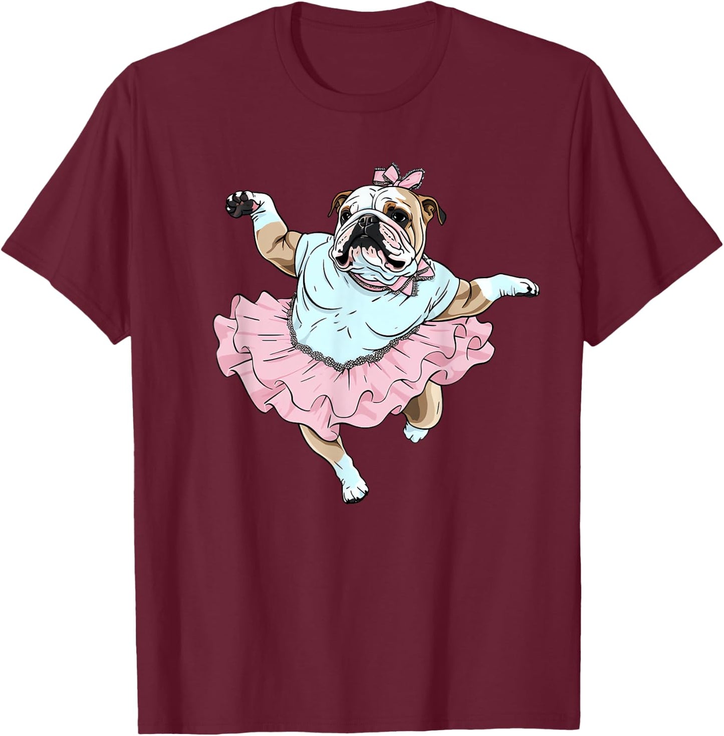 English Bulldog Ballerina Funny Dog Ballet Women Kids T-Shirt - T-Shirt | Maroon