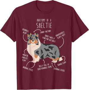Blue Merle Sheltie Shetland Sheepdog Anatomy, Funny Cute Dog T-Shirt - T-Shirt | Maroon