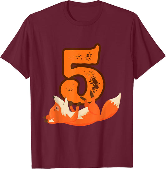 5th Birthday For Girls Gift Funny 5 Years Old Boy Fox T-Shirt - T-Shirt | Maroon
