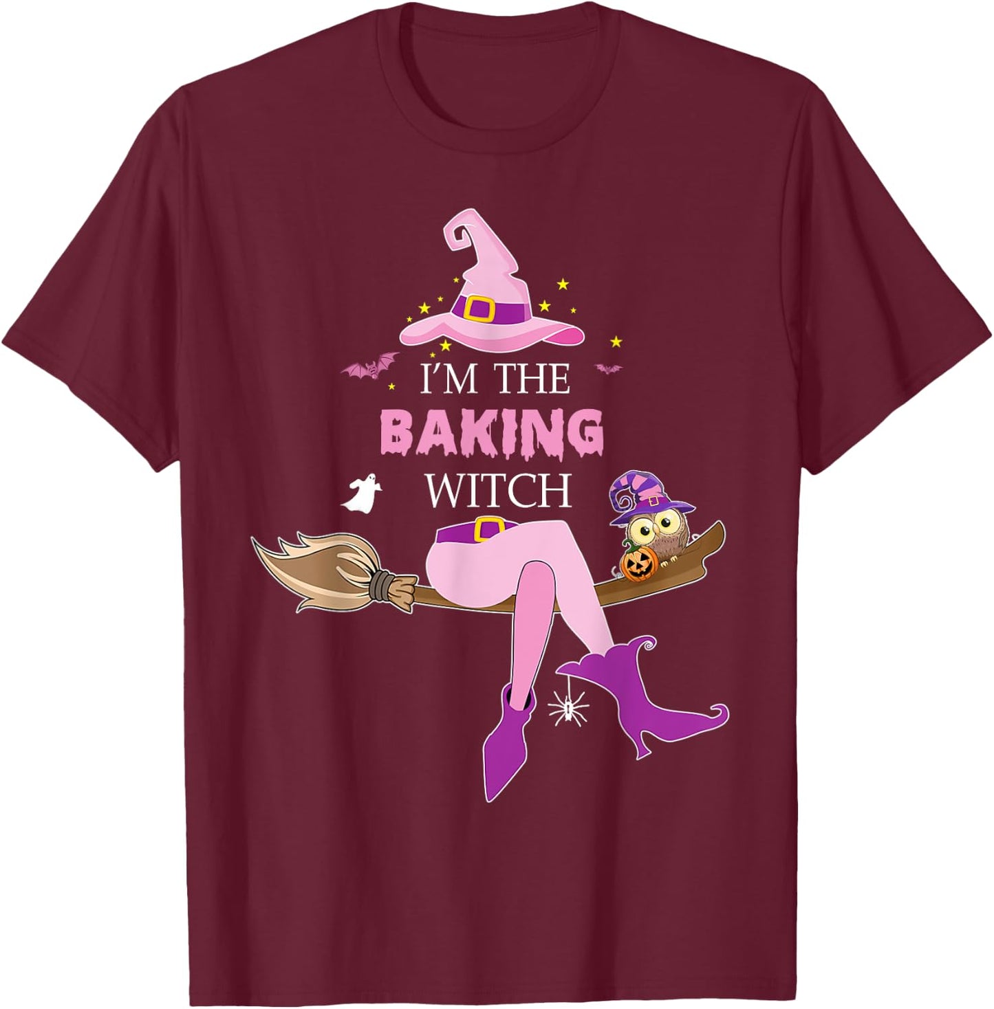 The baking witch riding broom halloween costume baker T-Shirt - T-Shirt | Maroon
