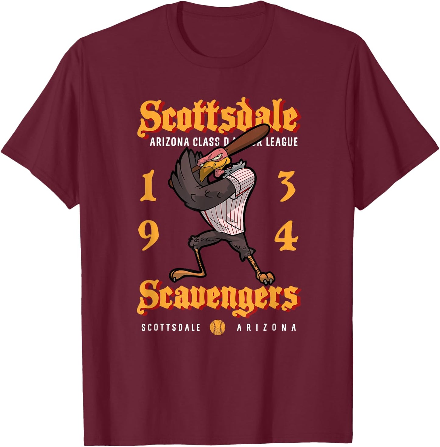 Scottsdale Scavengers Minor League Retro Baseball Team T-Shirt - T-Shirt | Maroon