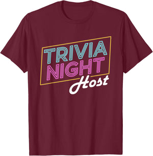 Board Game Apparel Trivia Night Host - Adults - Black - Short Sleeve - Letter Print - - Casual - Retro Trivia Host T-Shirt - T-Shirt | Maroon