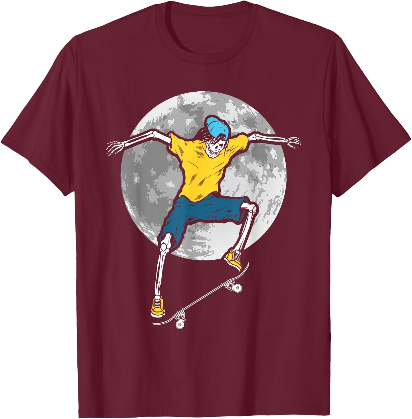 Skeleton Skateboarder Skateboard Skateboarding Skater T-Shirt - T-Shirt | Maroon