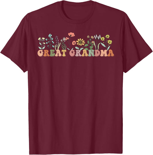 Wildflowers Great Grandma Floral Mother's Day Great Grandma T-Shirt - T-Shirt | Maroon