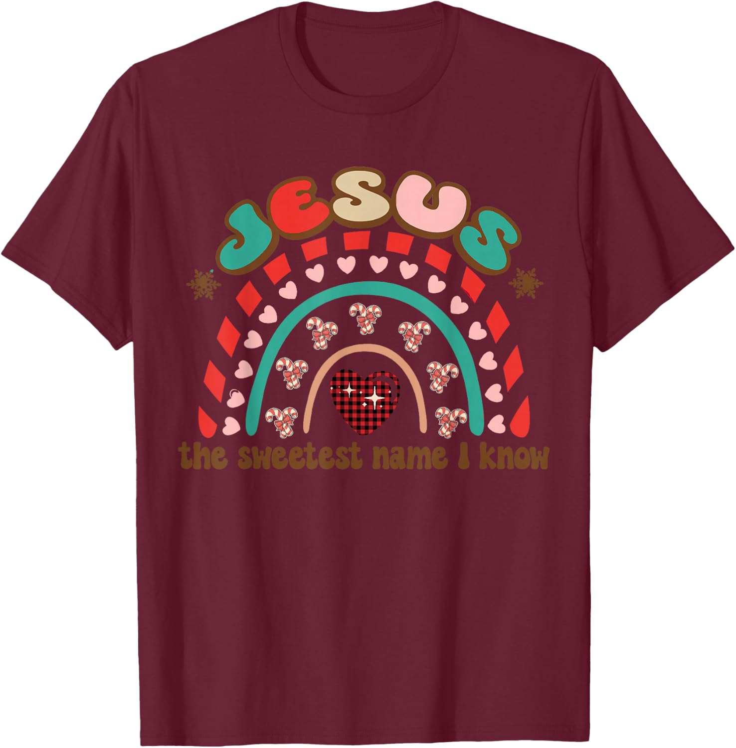 Jesus The Sweetest Name I Know, Retro Xmas Candy Rainbow T-Shirt - T-Shirt | Maroon