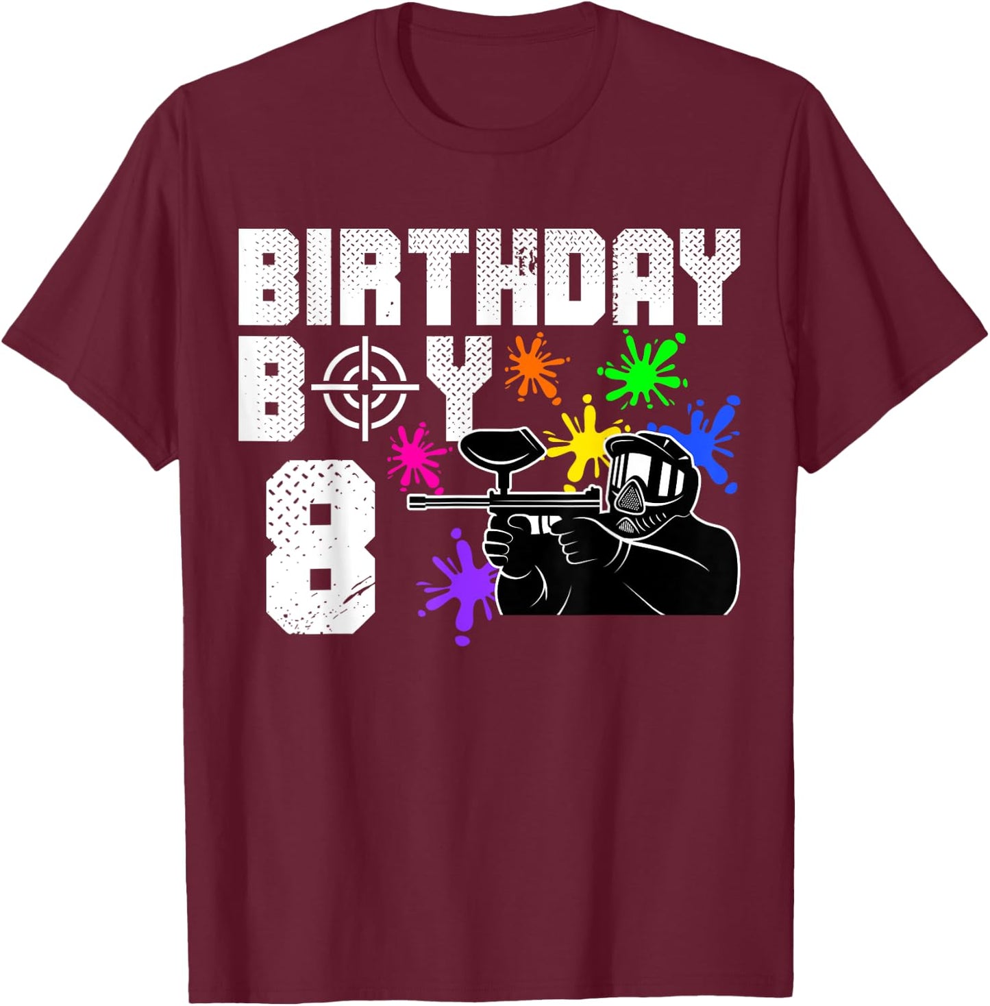 8th Birthday Paintball Outdoor Sport 8 Year Old Funny B-Day T-Shirt - T-Shirt | Maroon