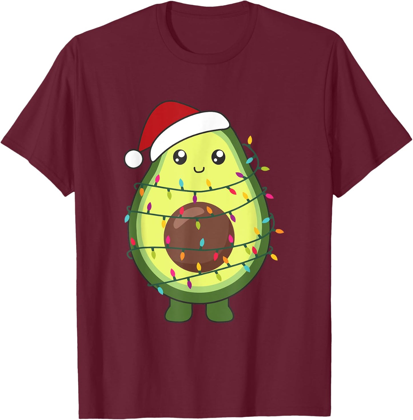 Avocado Christmas Food With Fairy Lights Funny Avocados T-Shirt - T-Shirt | Maroon