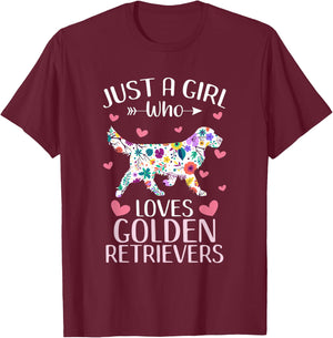 Just A Girl Who Loves Golden Retrievers Cute Dog Lover girls T-Shirt - T-Shirt | Maroon