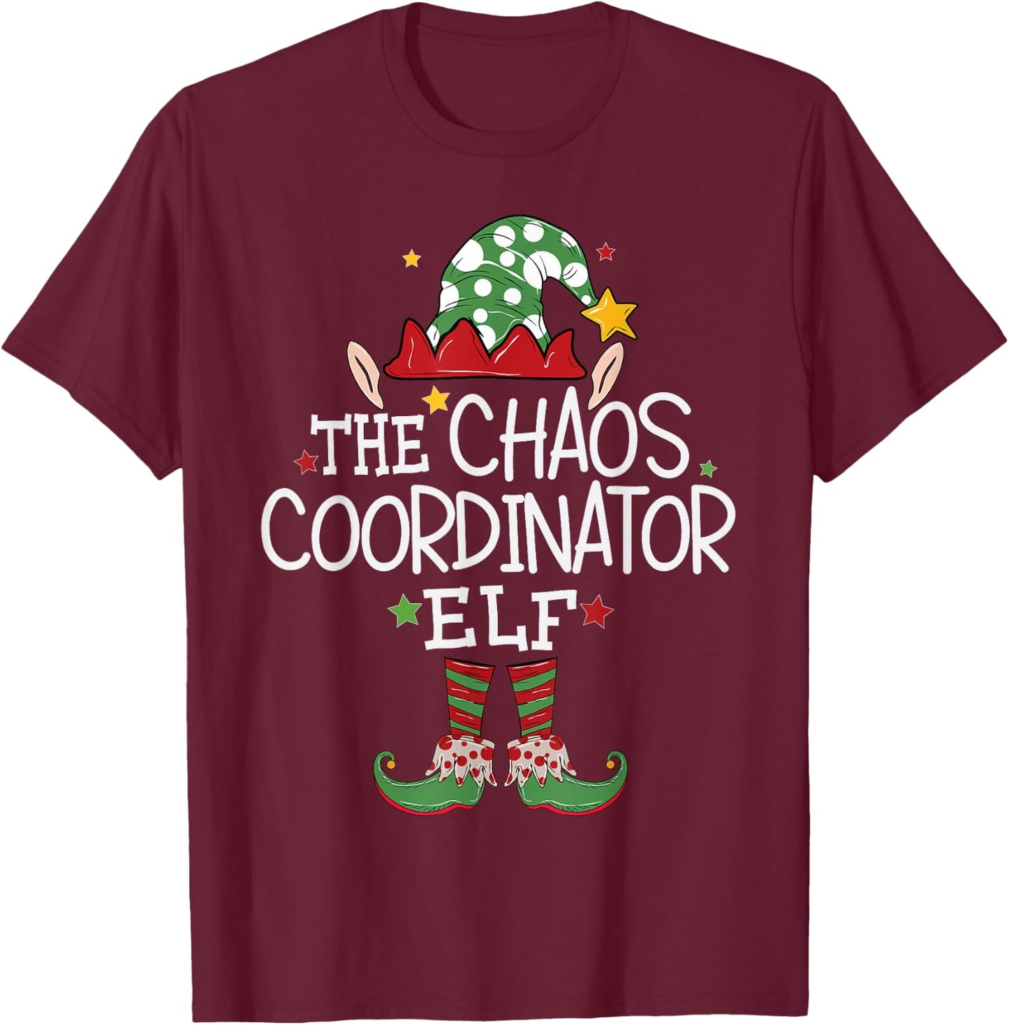 I'm The Chaos Coordinator Elf Funny Christmas Matching Elf T-Shirt - T-Shirt | Maroon