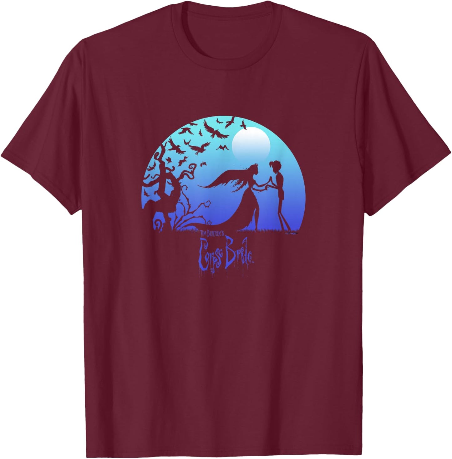 Corpse Bride Victor And Emily By The Moon Silhouettes T-Shirt - T-Shirt | Maroon