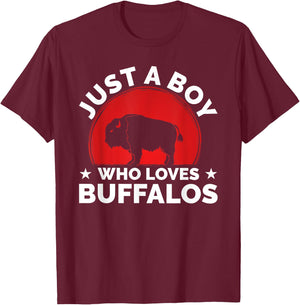 Bison Funny Buffalo Just A Boy Who Loves Buffalos T-Shirt - T-Shirt | Maroon