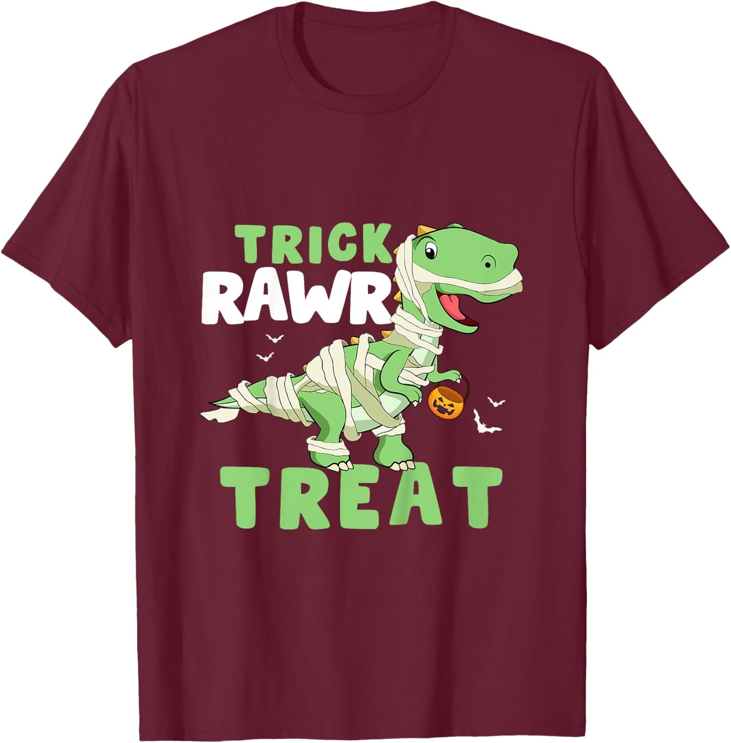 Kids Trick Rawr Treat Halloween Dino Dinosaurus Toddler Boy T-Shirt - T-Shirt | Maroon