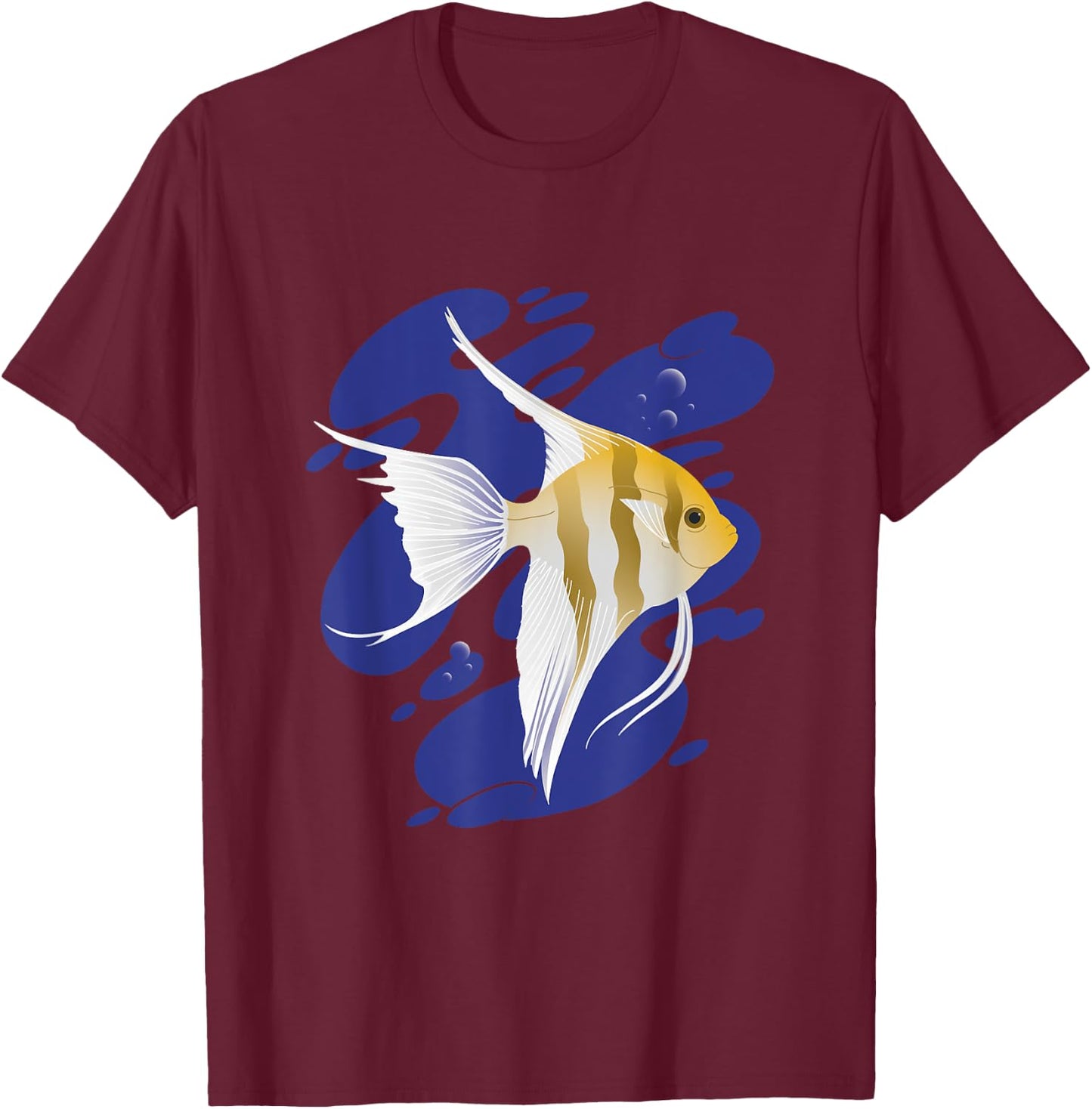 Cool Graphic Angel Fish Swimming Design T-Shirt - T-Shirt | Maroon