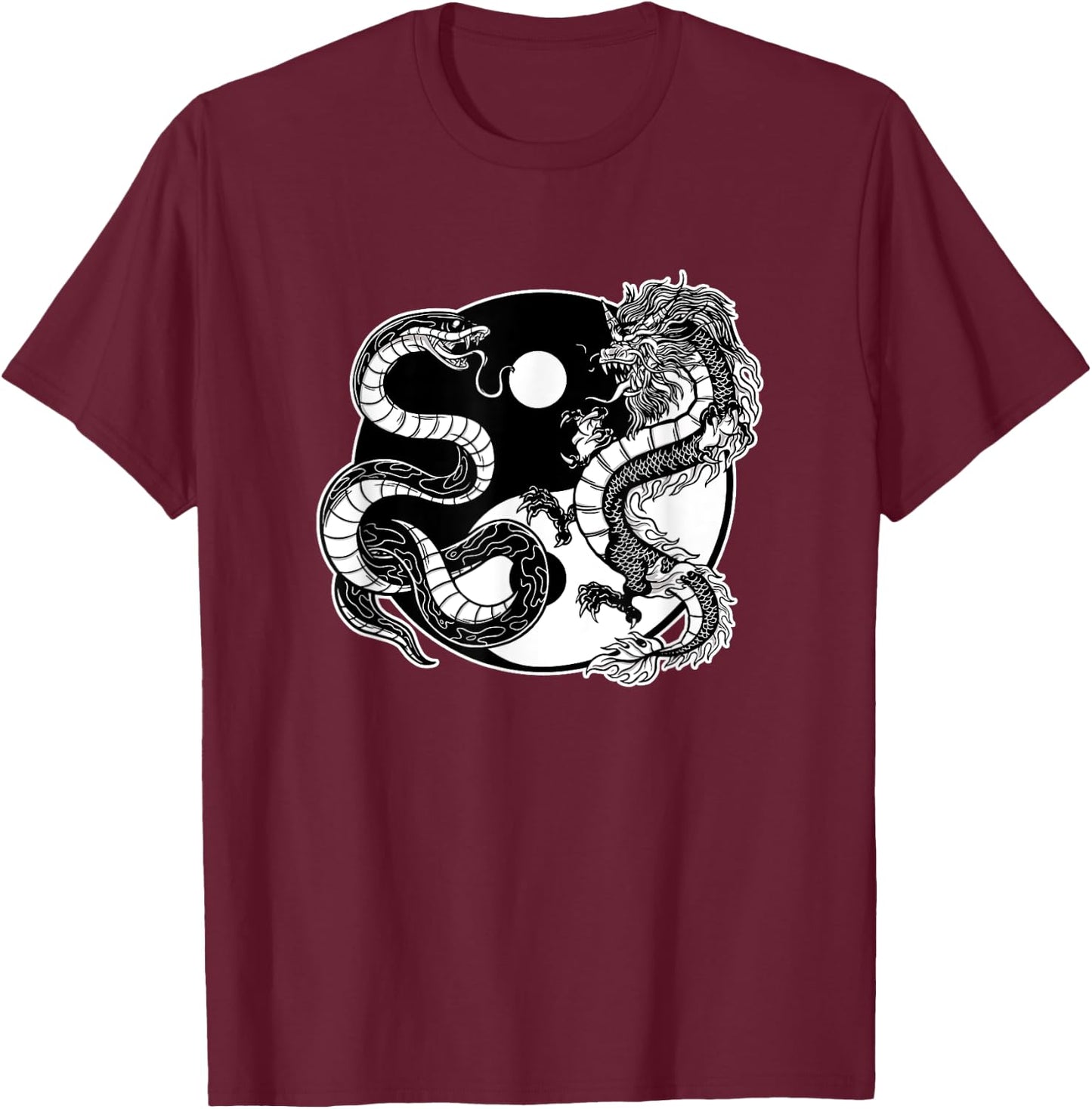 Ying Yang Dragon and snake, balance and harmony T-Shirt - T-Shirt | Maroon