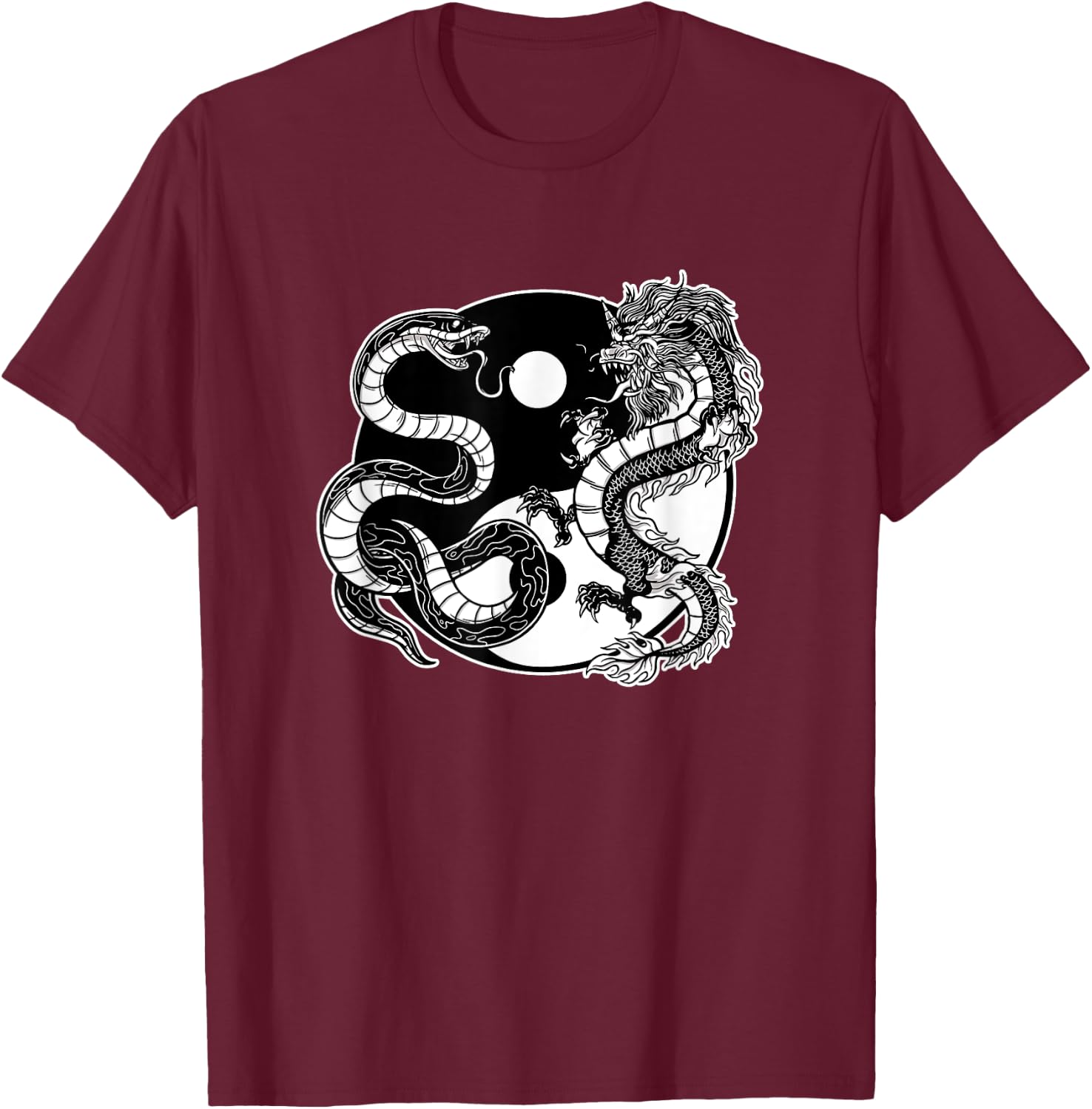 Ying Yang Dragon and snake, balance and harmony T-Shirt - T-Shirt | Maroon