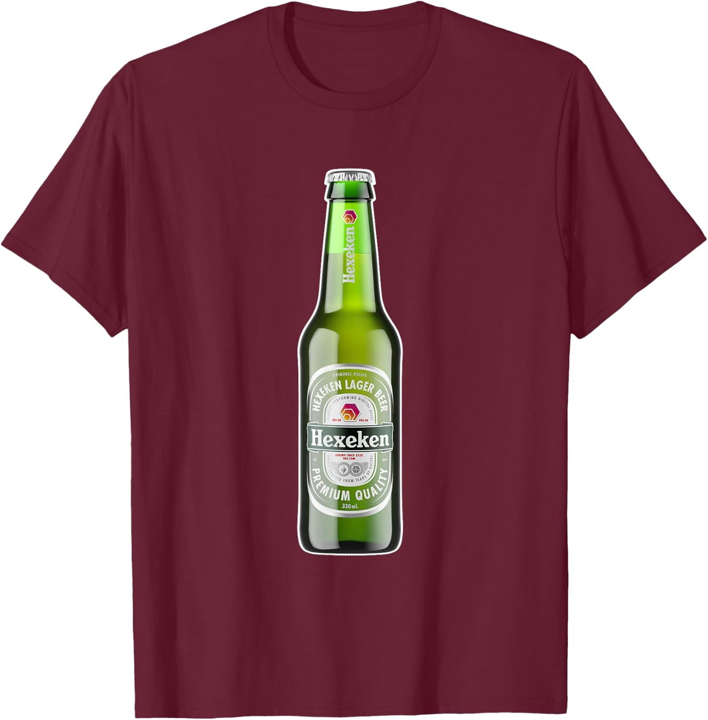 HEX Crypto Hexeken Lager Beer Brand Parody Bottle Hexican T-Shirt - T-Shirt | Maroon