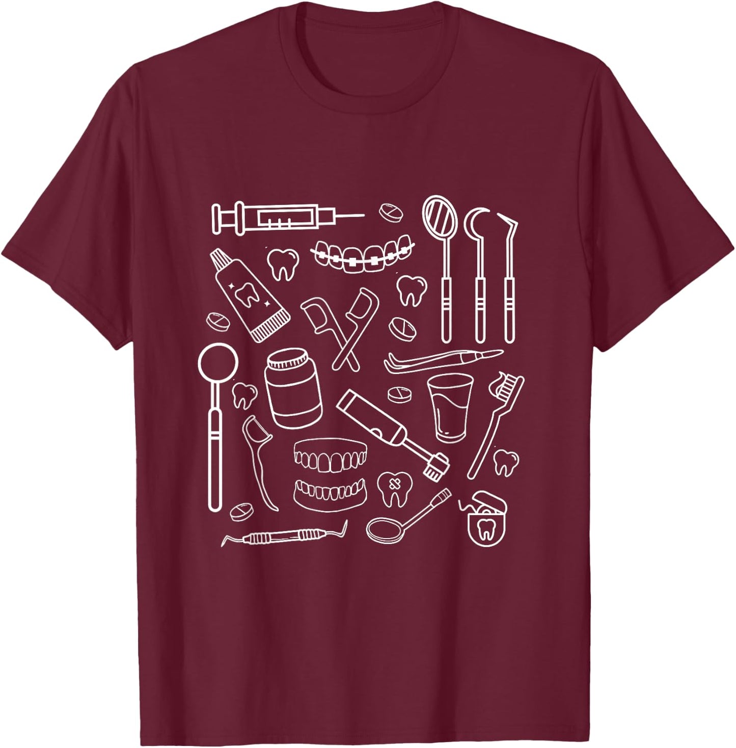 Dental Nurse Doodles Dentistry Students Staff Appreciation T-Shirt - T-Shirt | Maroon