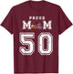 Custom Proud Football Mom Number 50 Personalized T-Shirt - T-Shirt | Maroon