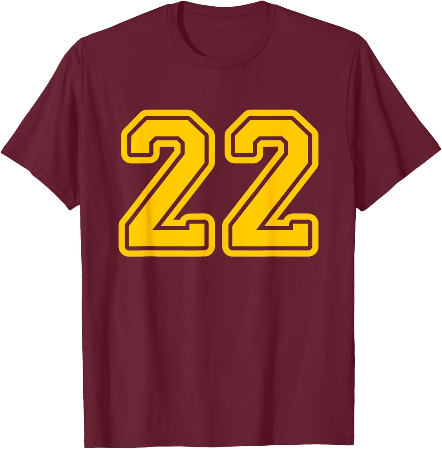 Jersey #22 Golden Yellow Sports Team Jersey Number 22 T-Shirt - T-Shirt | Maroon