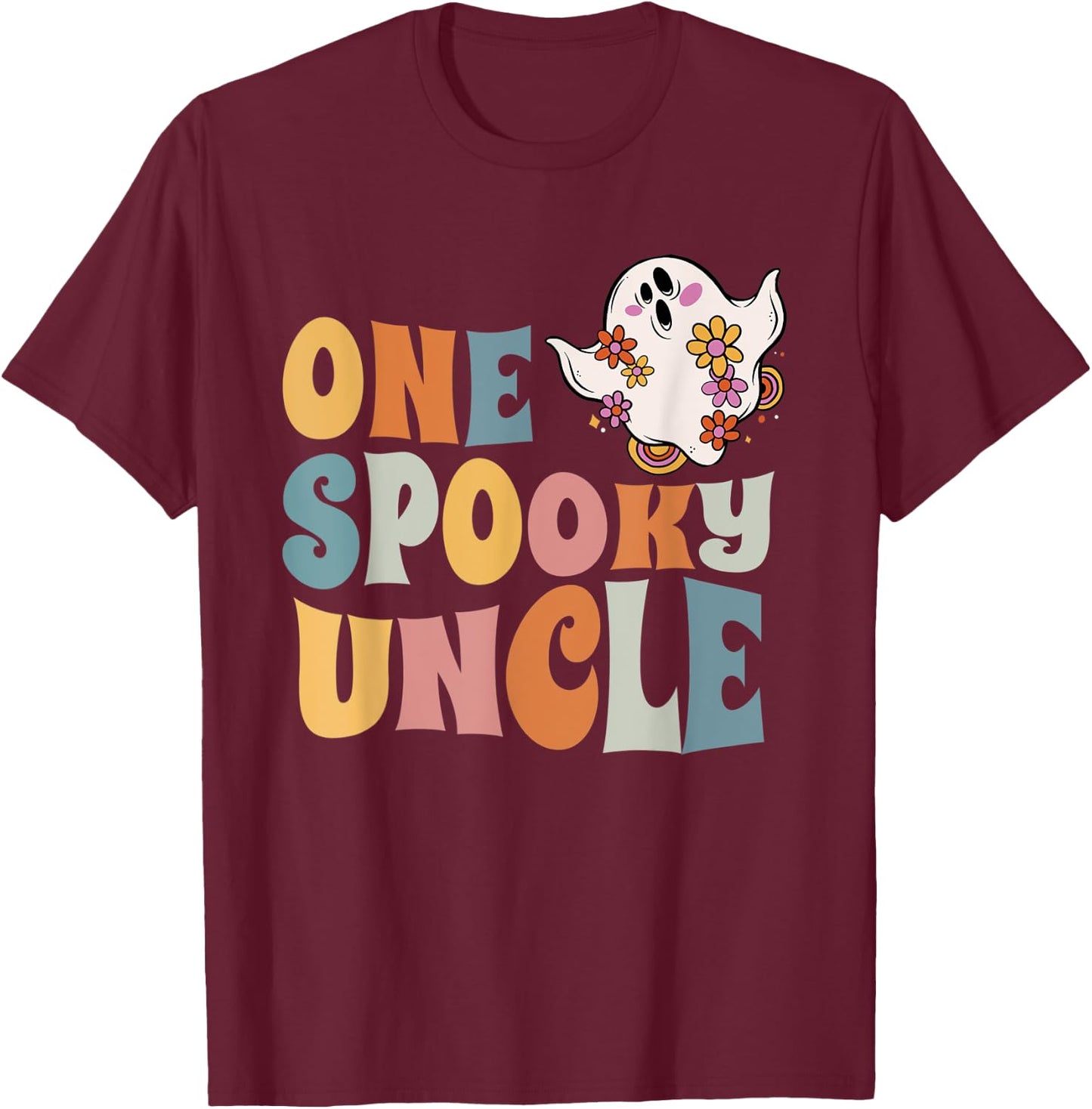 One Spooky Uncle Groovy Halloween Costume T-Shirt - T-Shirt | Maroon