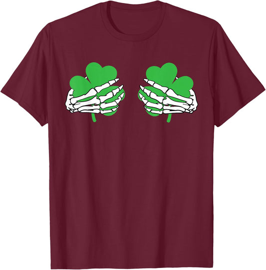 Shamrock Hands Skeleton Funny St. Patrick's Day Men Women T-Shirt - T-Shirt | Maroon