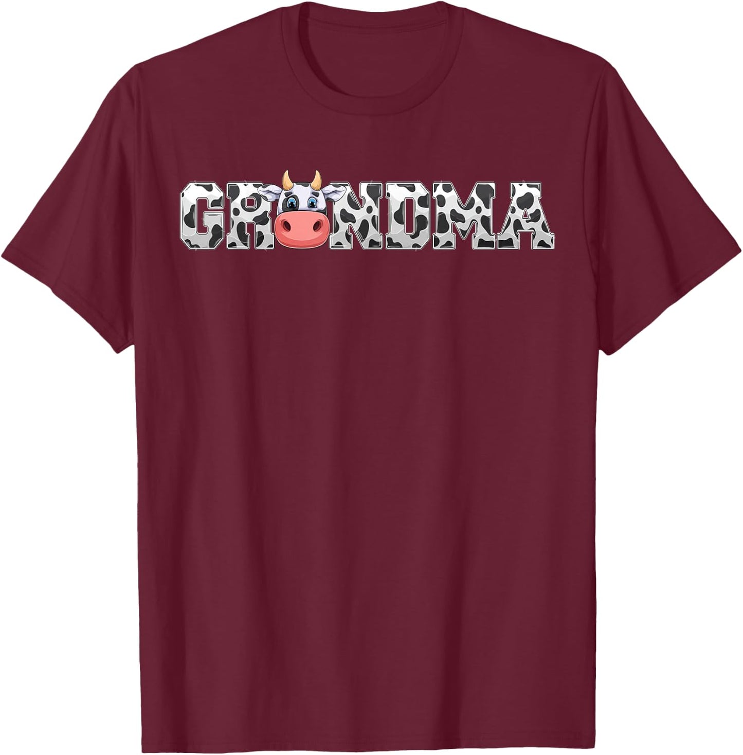 Grandma Cow Print Cowboy Animal Pattern Farmer Cow Grandma T-Shirt - T-Shirt | Maroon
