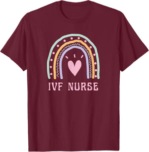 IVF Nurse Cute Pink Rainbow Nursing Healthcare Fertility T-Shirt - T-Shirt | Maroon