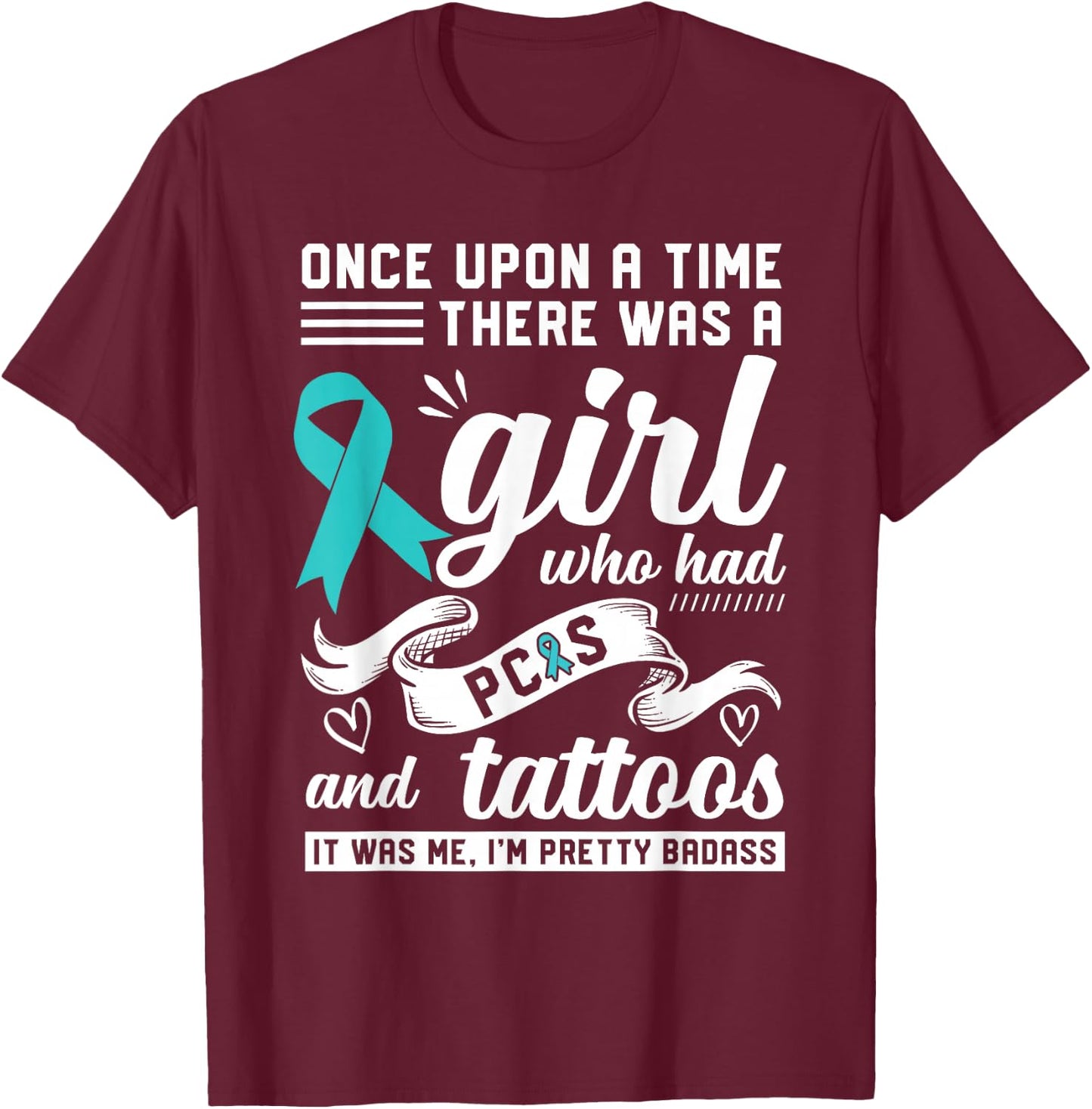 Funny Badass With Tattoo and PCOS Chronic Illness Awareness T-Shirt - T-Shirt | Maroon