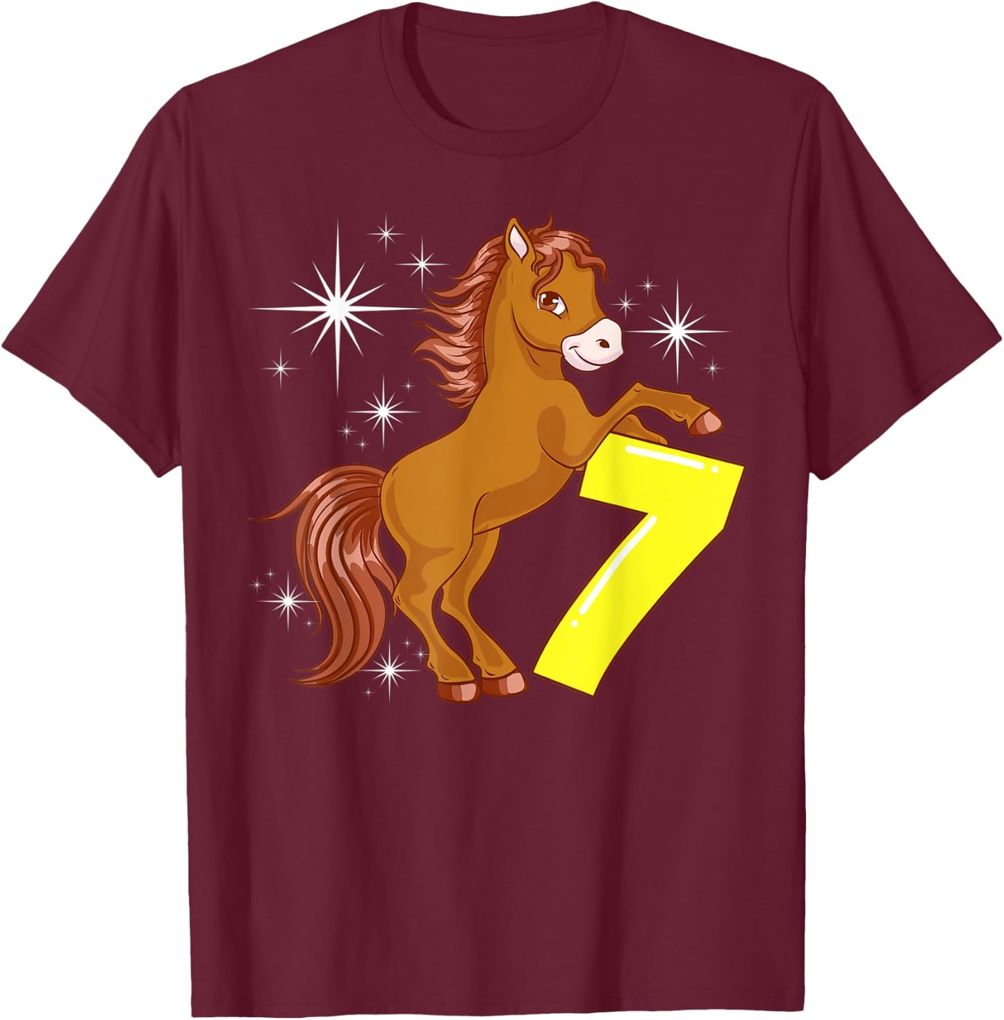 Kids 7th Birthday Girls Horse Riding Pony Rider 7 Years Old T-Shirt - T-Shirt | Maroon