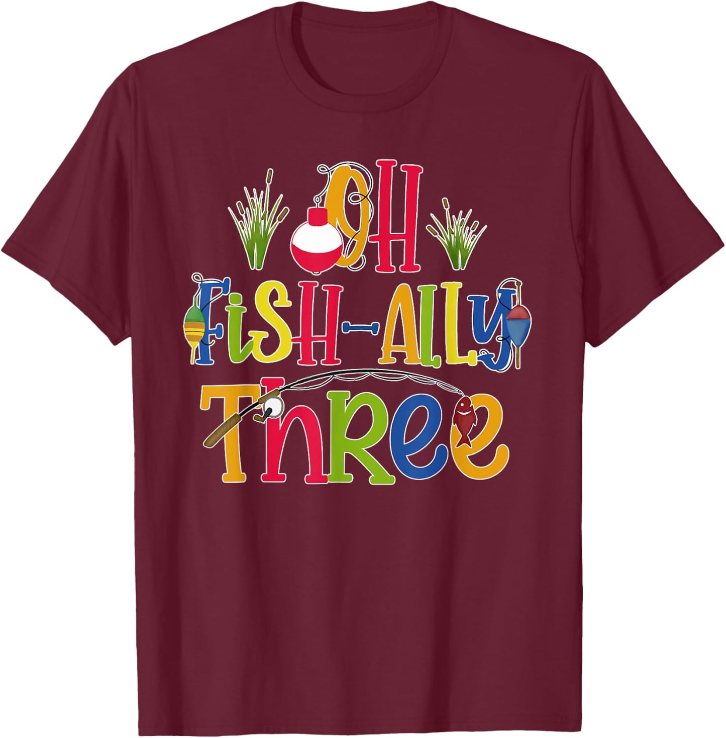 Oh Fish Ally Three Birthday Boy Outfit 3 Year Old 3rd Bday T-Shirt - T-Shirt | Maroon