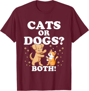 Cats Or Dogs Both Cat Lover Dog Men Women Girls Kids T-Shirt - T-Shirt | Maroon