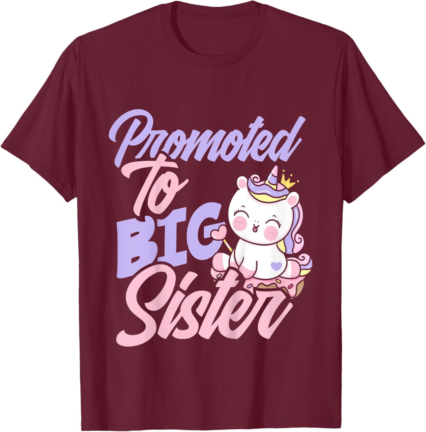 Kids Promoted To Big Sister Cute Girls Unicorn Big Sister T-Shirt - T-Shirt | Maroon