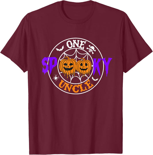 One Spooky Uncle Pumpkin Skeleton Halloween Costume Family T-Shirt - T-Shirt | Maroon