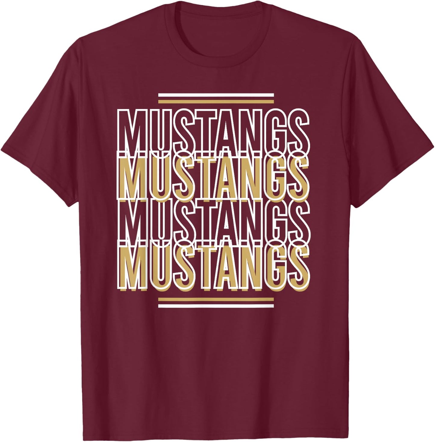 Mustangs School Spirit Gold White Black Mustangs T-Shirt - T-Shirt | Maroon