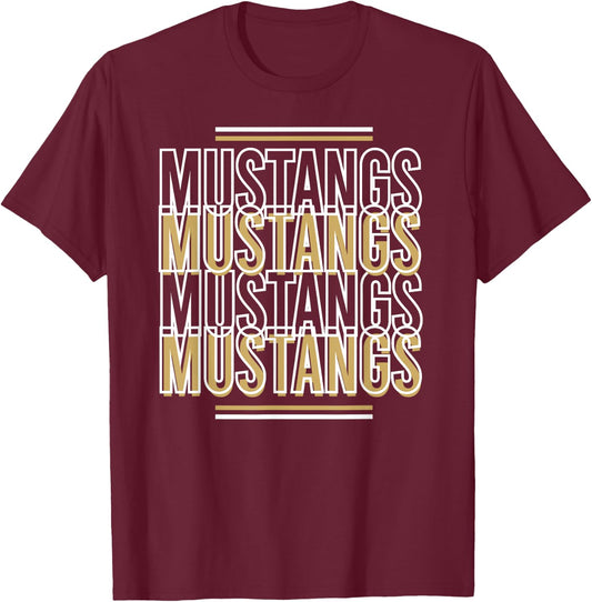 Mustangs School Spirit Gold White Black Mustangs T-Shirt - T-Shirt | Maroon