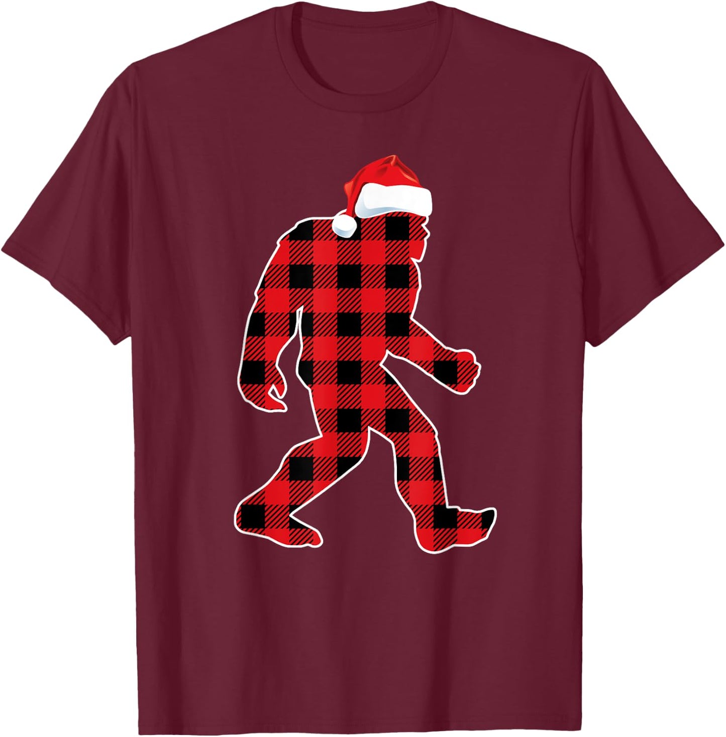 Believe Red Plaid Bigfoot Christmas Sasquatch Santa Sleeping T-Shirt - T-Shirt | Maroon