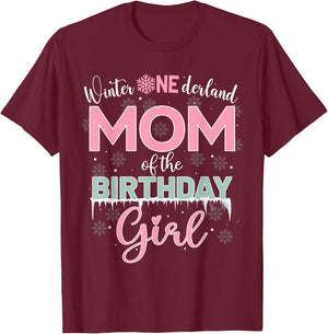 Mom Of The Birthday Girl Shirt Winter Onederland Family T-Shirt - T-Shirt | Maroon
