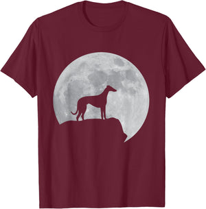 Moon And Dog Silhouette - Whippet T-Shirt - T-Shirt | Maroon