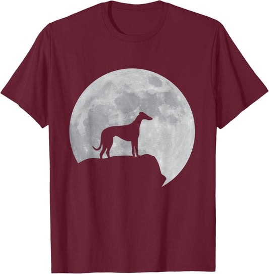 Moon And Dog Silhouette - Whippet T-Shirt - T-Shirt | Maroon