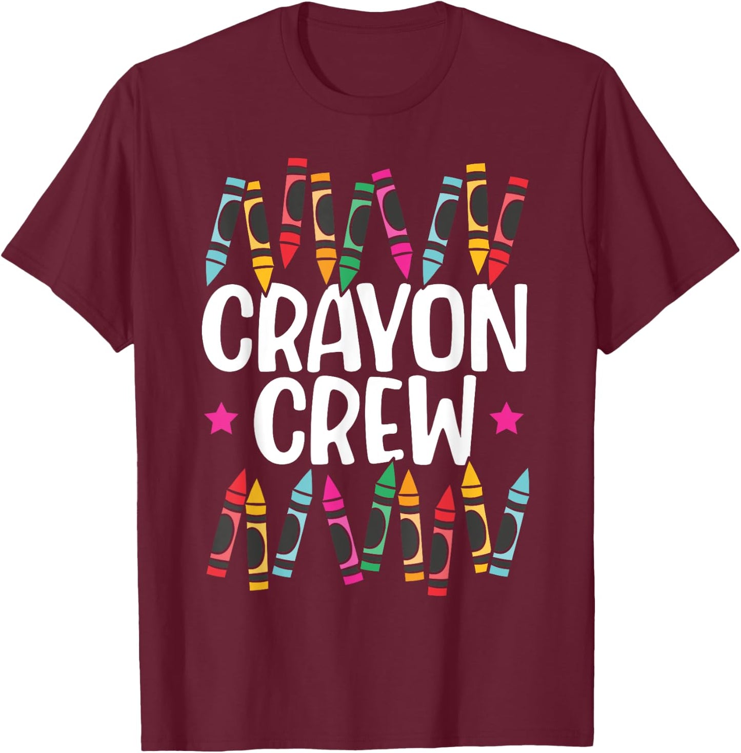 Crayon Crew Coloring Artistic Drawing Color T-Shirt - T-Shirt | Maroon