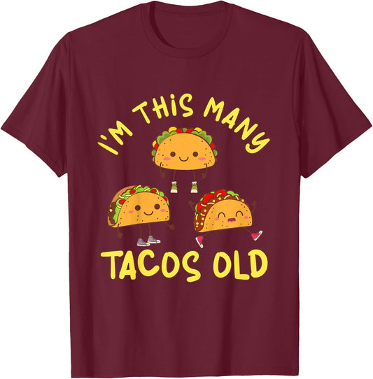 3 Years Old Girl Tacos Old 3rd Birthday Kids T-Shirt - T-Shirt | Maroon