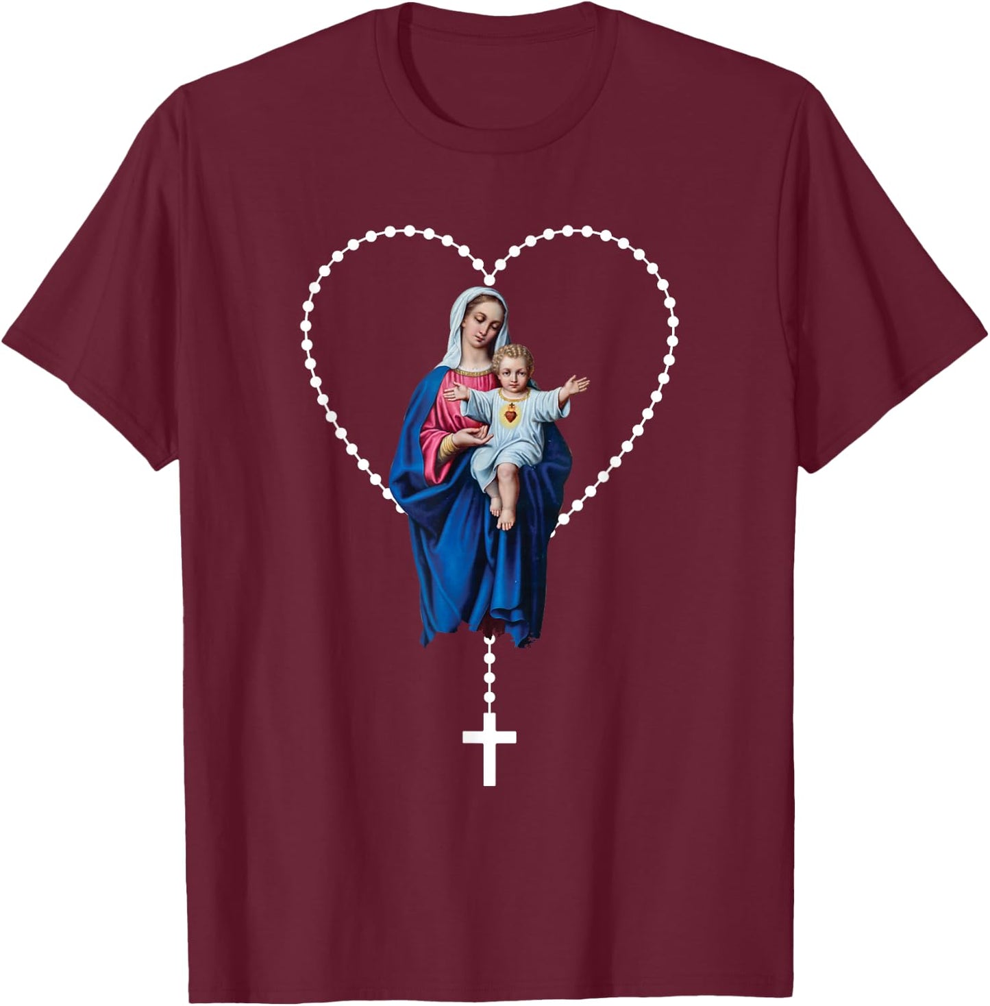 Holy Rosary Mama Mary Jesus T-Shirt - T-Shirt | Maroon