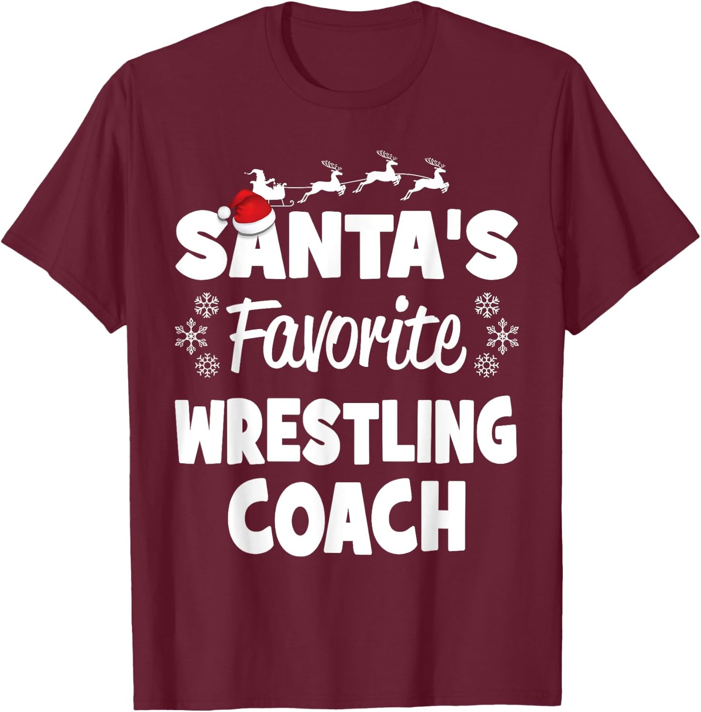 Santa's Favorite Wrestling Coach Funny Christmas Matching T-Shirt - T-Shirt | Maroon