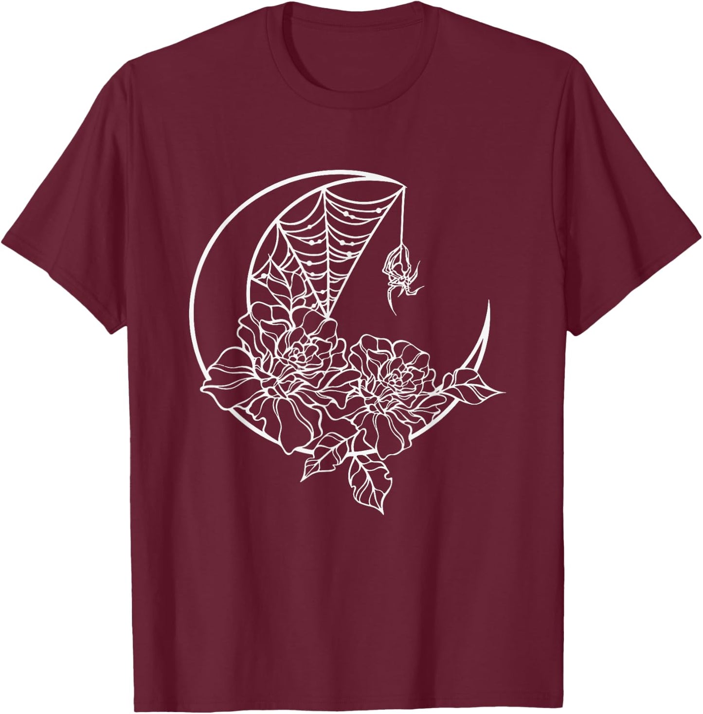 Goth Y2K Emo Alt Fairy Grunge Flower Rose Web Spider Moon T-Shirt - T-Shirt | Maroon