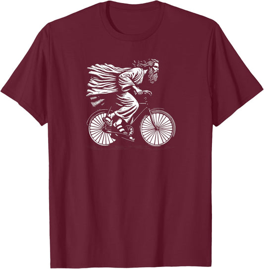 Awesome Jesus Christ Bicycle Vintage Retro Mountain Biker T-Shirt - T-Shirt | Maroon