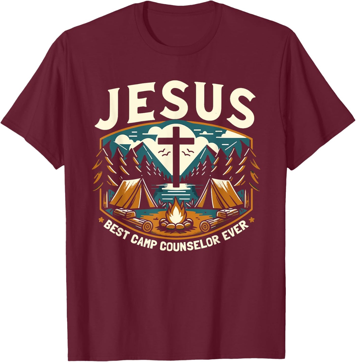 Jesus Best Camp Counselor Ever Church Camp T-Shirt - T-Shirt | Maroon