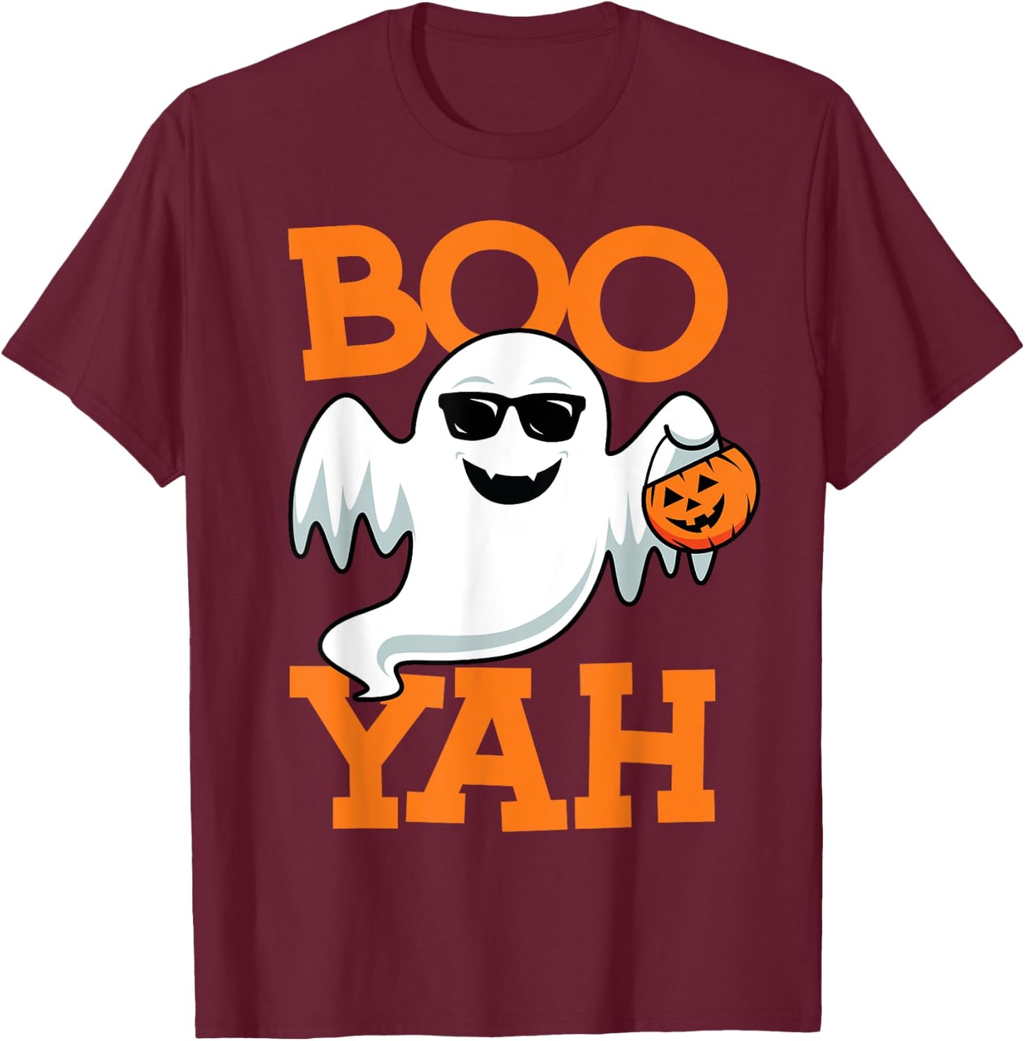 Ghost Boo Yah Funny Halloween Shirt Spooky Booyah Boys Girls T-Shirt - T-Shirt | Maroon